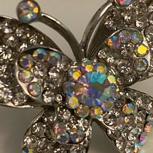 Adjustable rhinestone butterfly statement ring